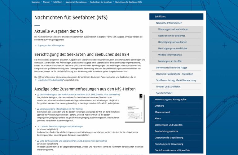 Wichtige Nachrichten und Bekanntmachungen für Seefahrer (NfS)